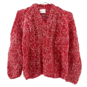 CAROL BRENT Vintage Wool & Mohair Blend V-neck‎ Loose Knit Sweater • XS • red